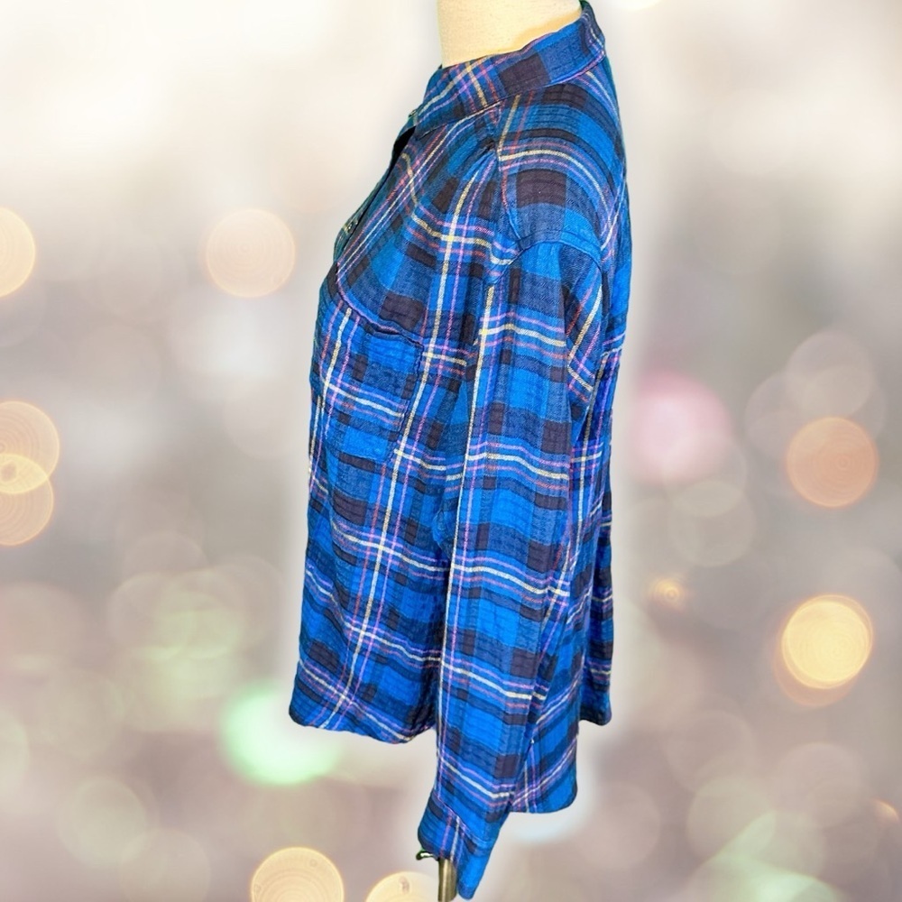 Anthropologie ‘Isadora’ Button-Back Flannel Tunic in Blue Plaid Size Medium - Picture 5 of 13